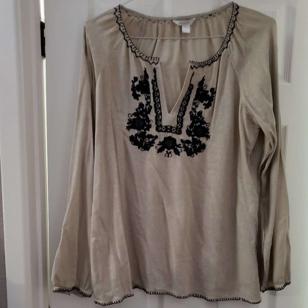 Garnet Hill 100% Silk  Embroidered Hippie Top L